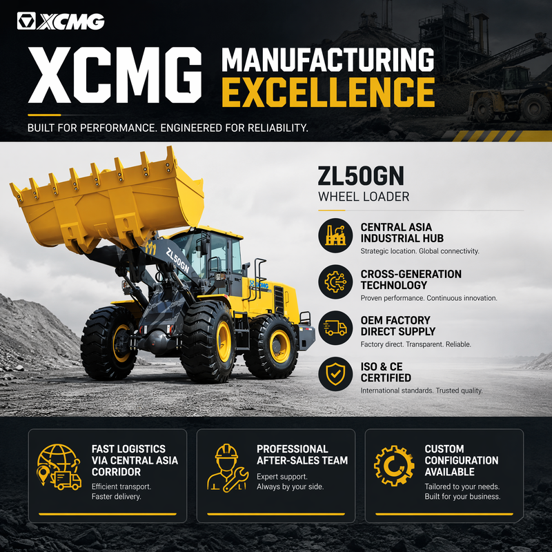 XCMG ZL50GN 5톤 프론트 엔드 휠 로더 3.2m³ 버킷 건설용 중장비 로더